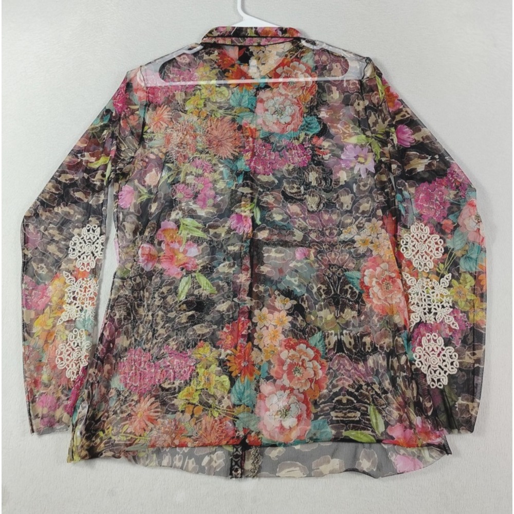 Biya Johnny Was Blouse Womens Medium Multicolor Sheer Embroidered Floral Boho - Picture 2 of 11